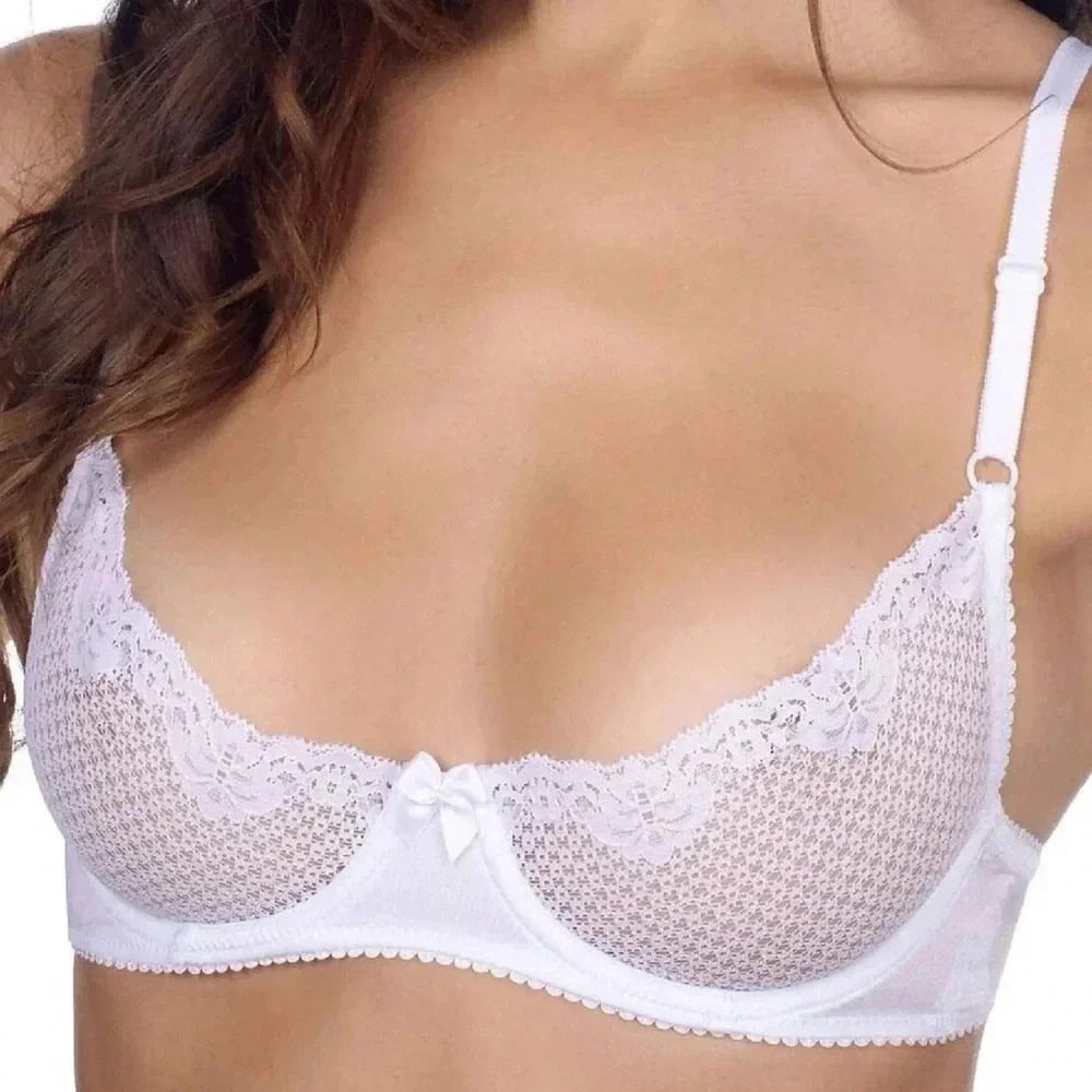 TIMPA NWT Duet Lace Demi Bra White Underwire Shallow Cup 32C